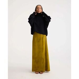 Vince Women's Gold High Waisted Velvet Silk Maxi Skirt Size Size 42/US 12/XL B1